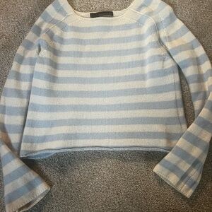 360 Cashmere Light Blue and White Striped Sweater